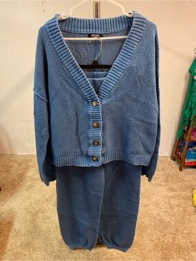 BTFBM Blur Knit Button-Down V-Neck Cardigan and Pants